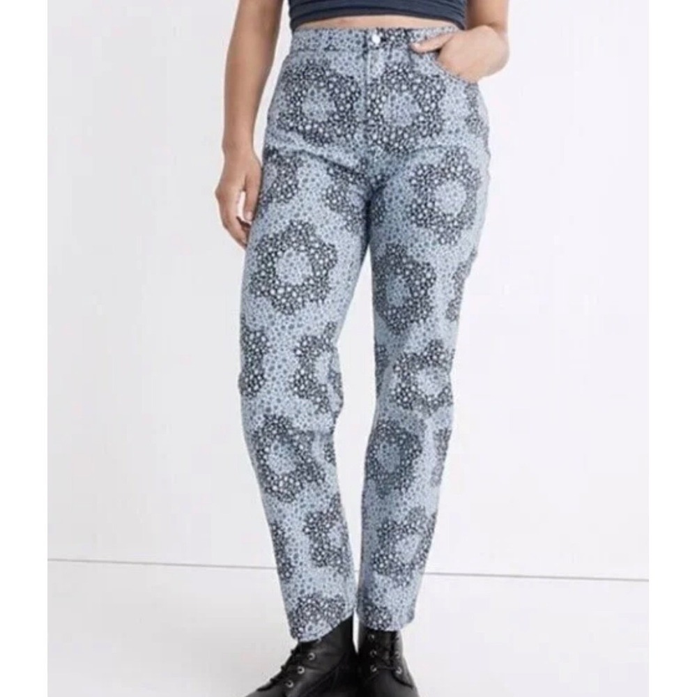 Madewell The Perfect Vintage Straight Jean Floral Daisy Blue Black Size 26
